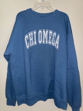 CHI OMEGA CHI O Sorority Hanes Crew neck Pullover Fleece Sweatshirt Large L